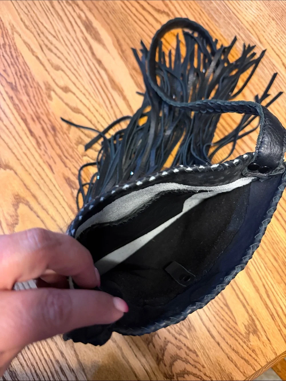 Custom- Fringed Cowhide Crossbody Bag in Black and White
